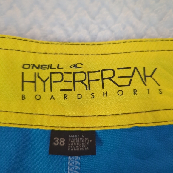 O'Neill Hyperfreak Boardshorts Swim Trunks Bathing Swim Teal Blue Yellow Size 38 - Picture 2 of 7